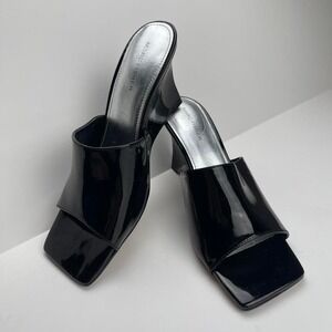 Y2K‎ Black Gothic Square Toe Wedge Heels Glossy Marc Fisher Women's Size 9 Mules